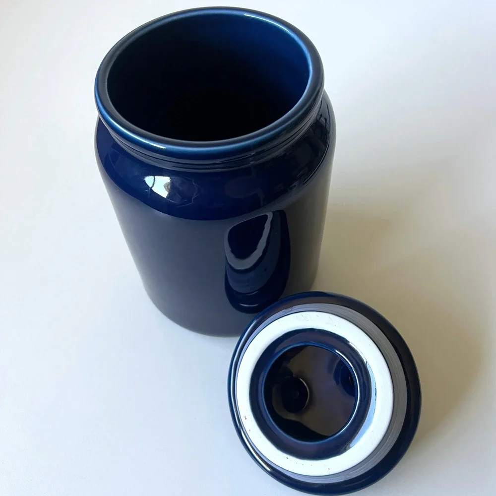 Cobalt Blue Ceramic Kitchen Canister Jar with Lid Pantry Storage